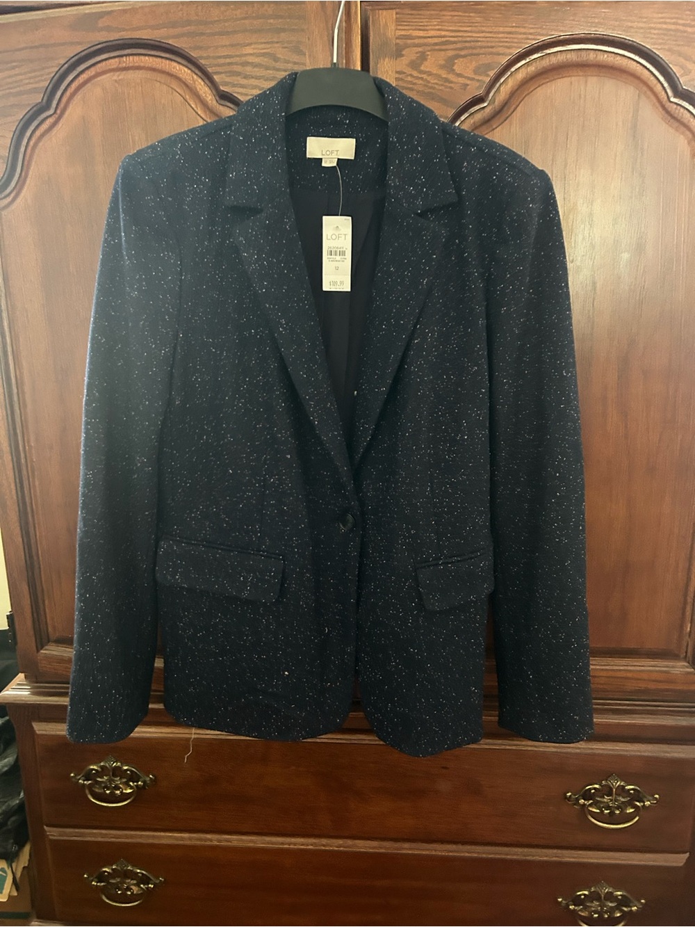 LOFT Navy Speckled Single-Button Blazer